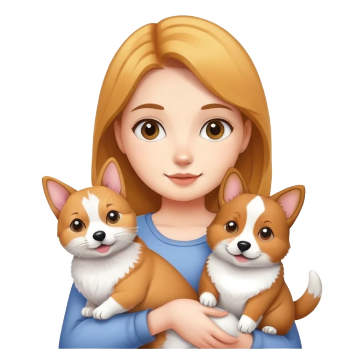 Girl holding a cat and a corgi sticker