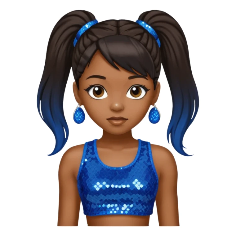 Left Eye from TLC with long dark brown ponytail hair, blue sequin crop top and pants sticker