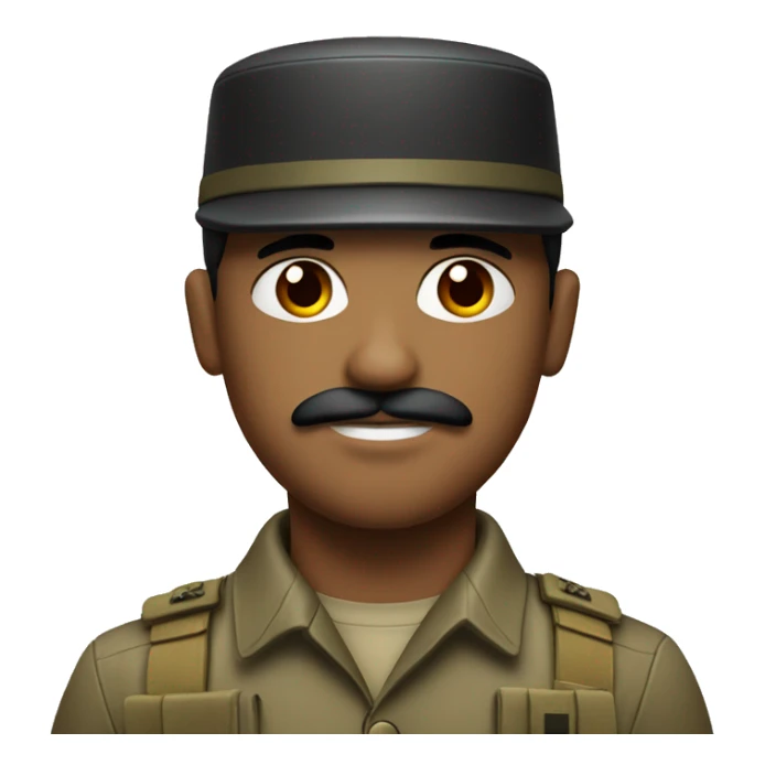 A soldier with a red, white, and black plus sign in the middle and a short mustache sticker