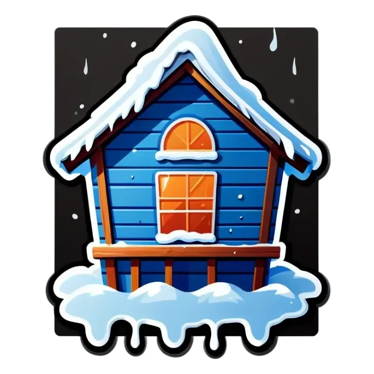 Blue wooden hut, in winter sticker