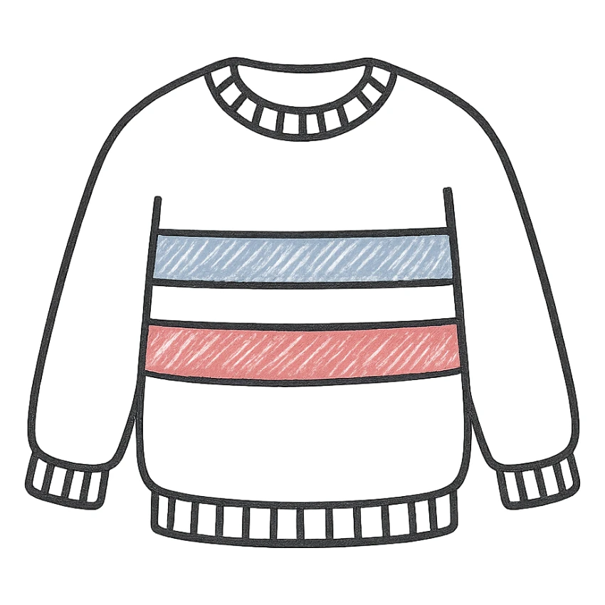 sweater with blue and red horizontal stripes, hand drawn style sticker