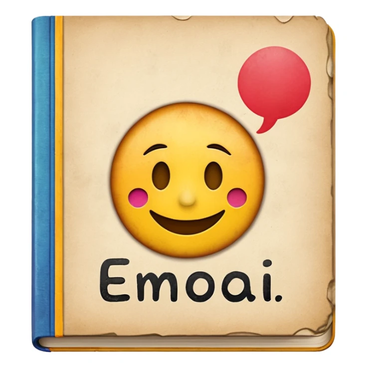 A textbook with the word 'emoji' written on the cover sticker