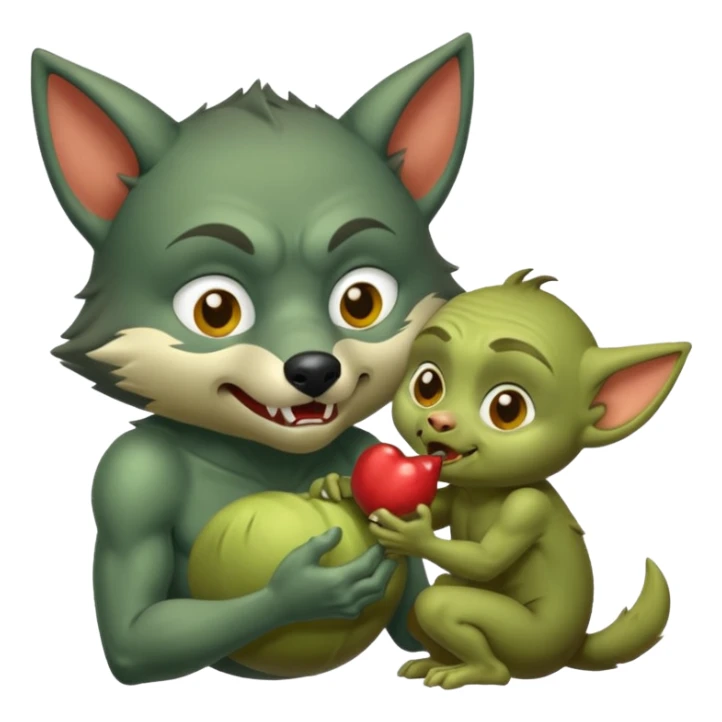 A little wolf sucking on the nipple of a little goblin  sticker