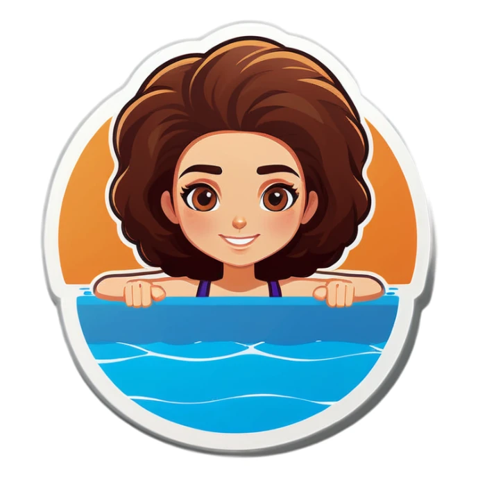 Mujer con pelo castaño un poco corto en la piscina  sticker