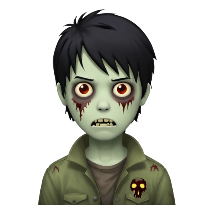 Boy, zombie, black hair, medium long, emo, shaggy, dark, spooky, creepy expression sticker