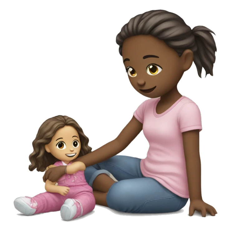 girl playing with doll sticker