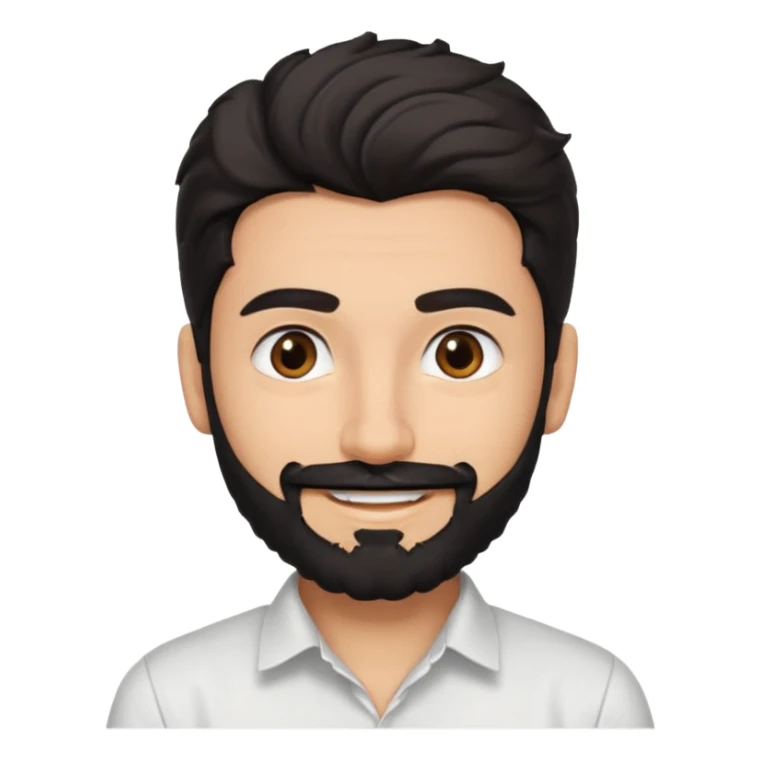 young fair skin pakistani guy smiling with black beard, wavy hair pushed back and brown eyes and thick eyebrows sticker
