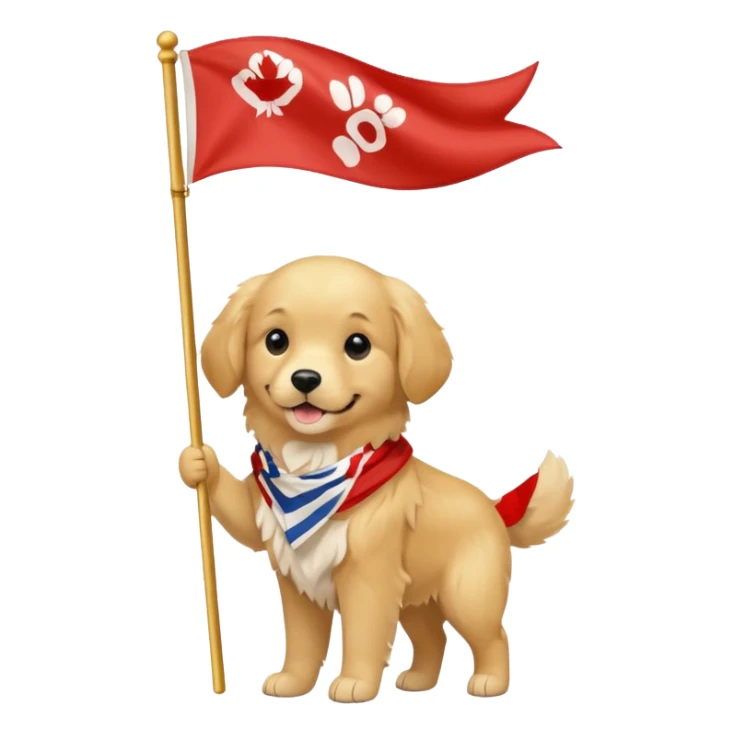 a full body of cute golden hold the flag sticker