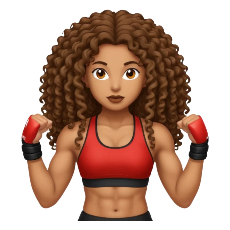 brown woman with long curly hair making MMA sticker