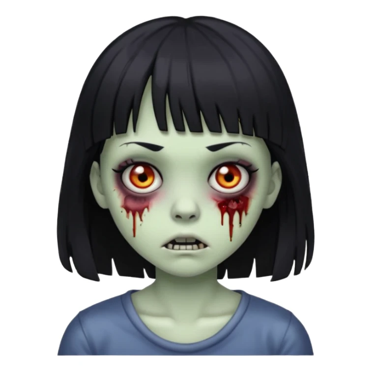 Make a zombie girl with black eyes and black hair with bangs sticker