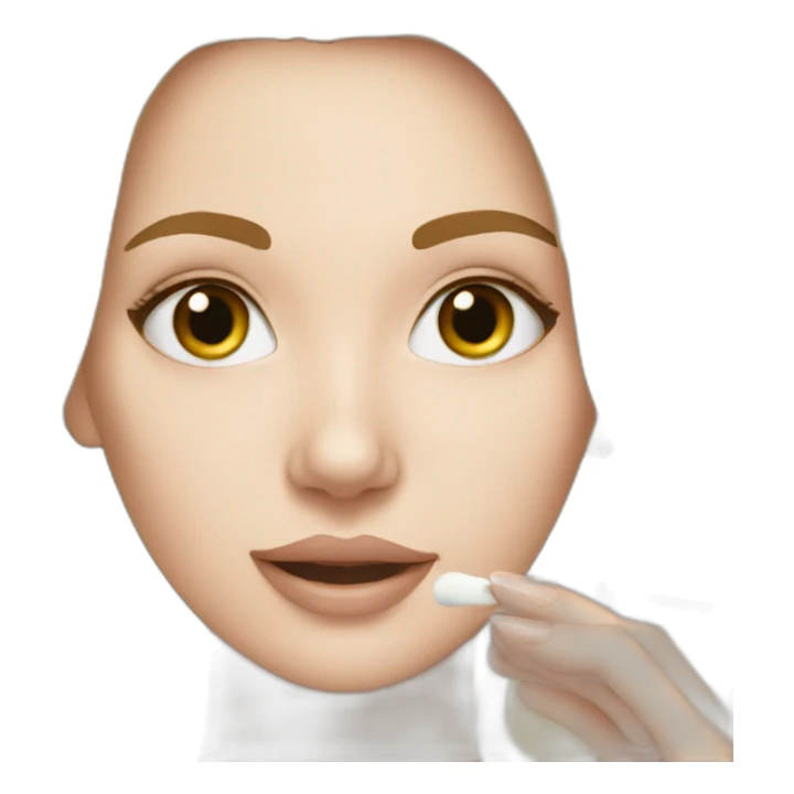 white girl applying cosmetic cream on face sticker