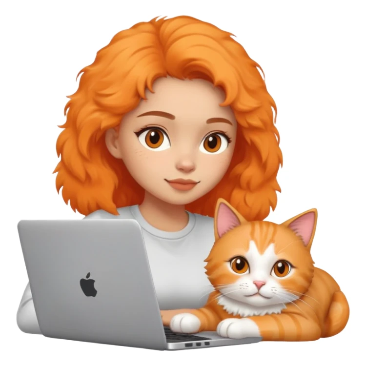 A girl is working on a laptop with a cat lying next to it sticker