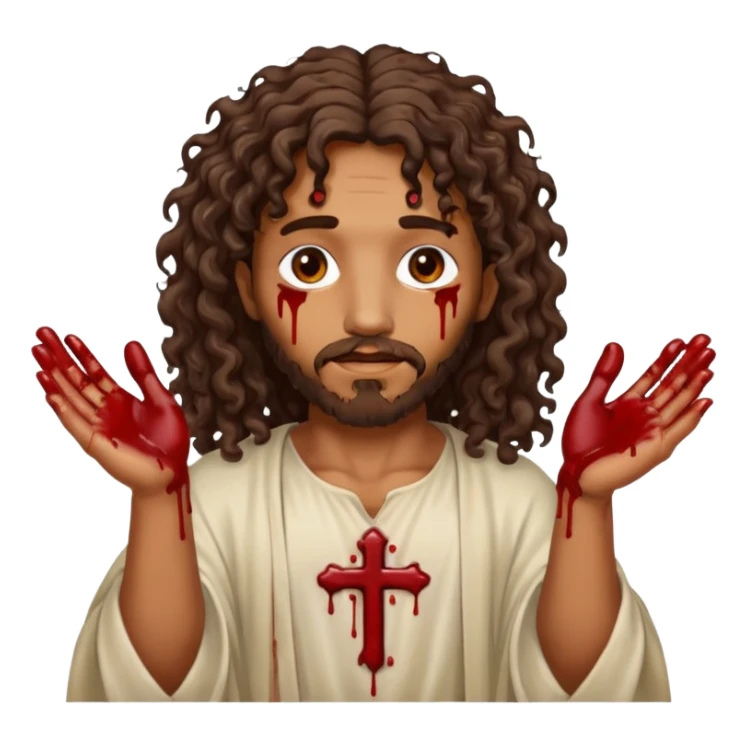 African American Jesus Christ with nail holes in his hands with blood sticker