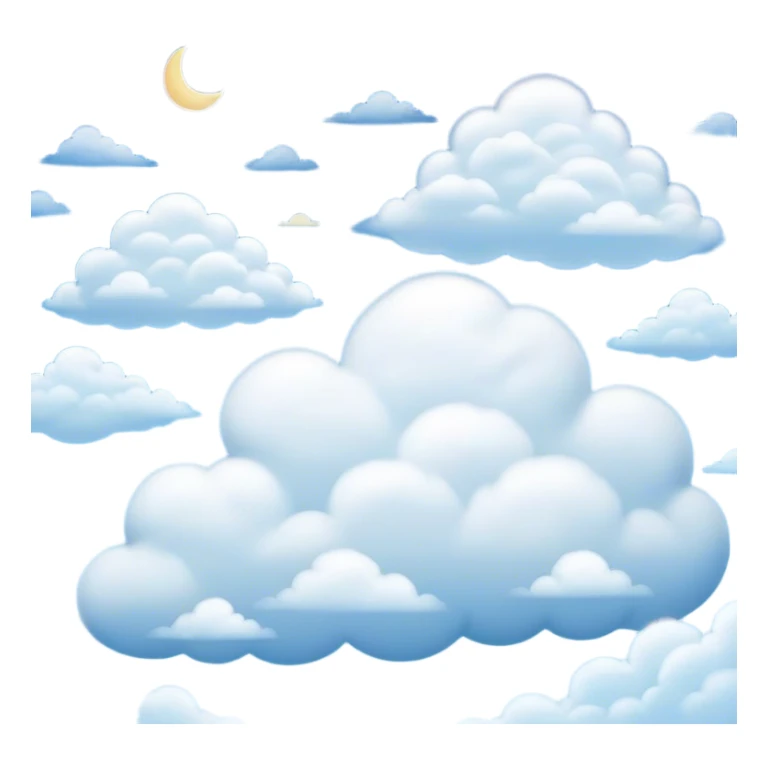 Cinematic Realistic Clouds Emoji, Fluffy and soft, with gentle, swirling white clouds floating effortlessly in a deep blue sky. The clouds drift lazily across the horizon, casting shadows and playing with the light in a peaceful and dreamy way. Soft glowing outline, capturing the essence of calm, serenity, and endless sky in a dreamy cloudscape! sticker