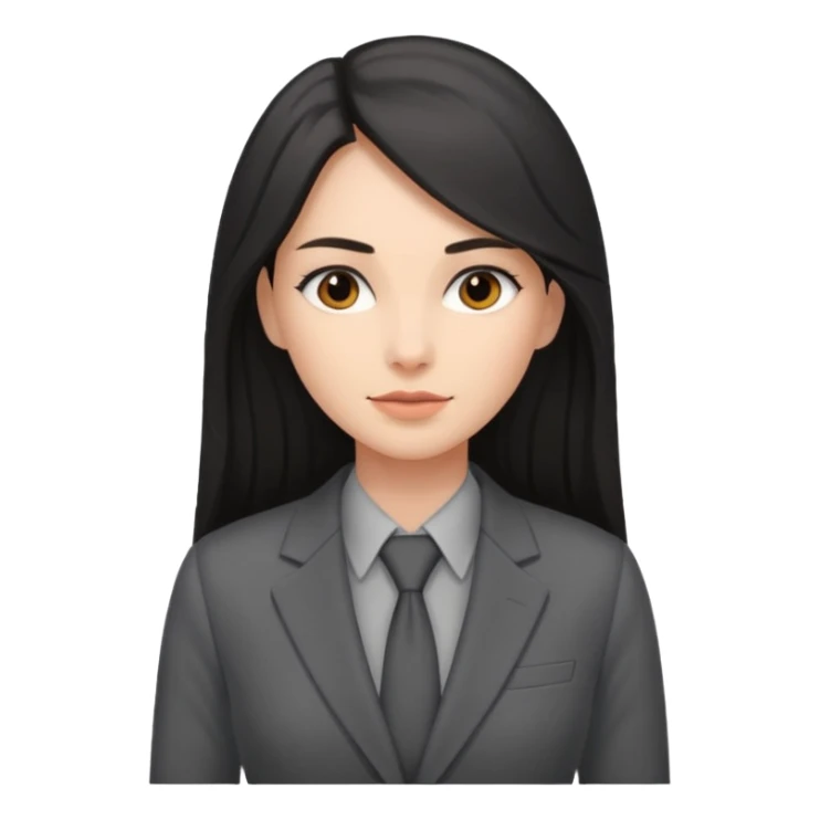woman with dark long hair grey suit sticker
