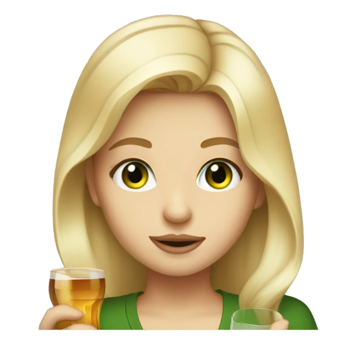 Long, blonde haired, girl, drinking whiskey, green eyes sticker