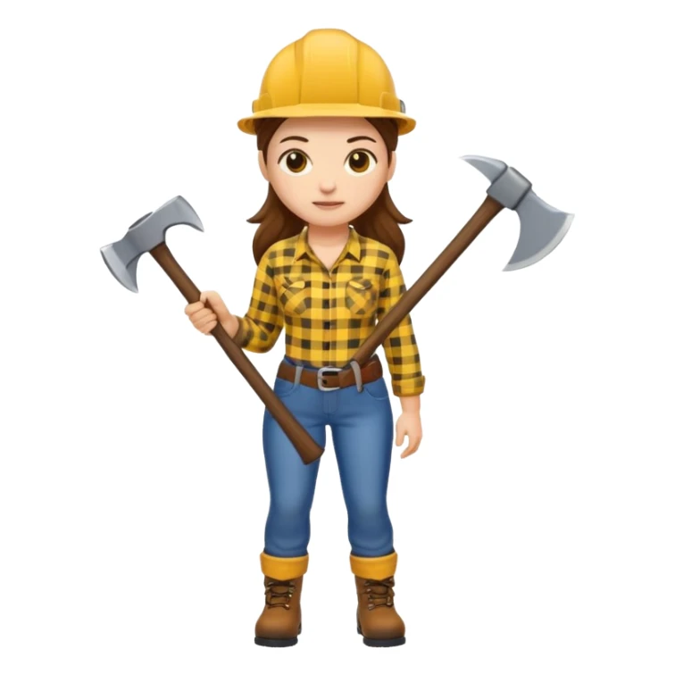 lumberjack woman holding axe yellow checked shirt sticker