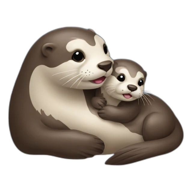cute mom otter surrond her baby sticker