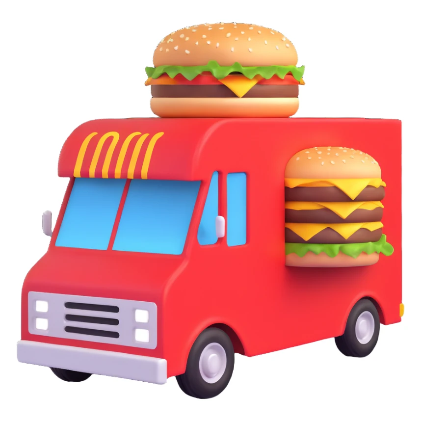 generate me a 3D hamburger food truck sticker