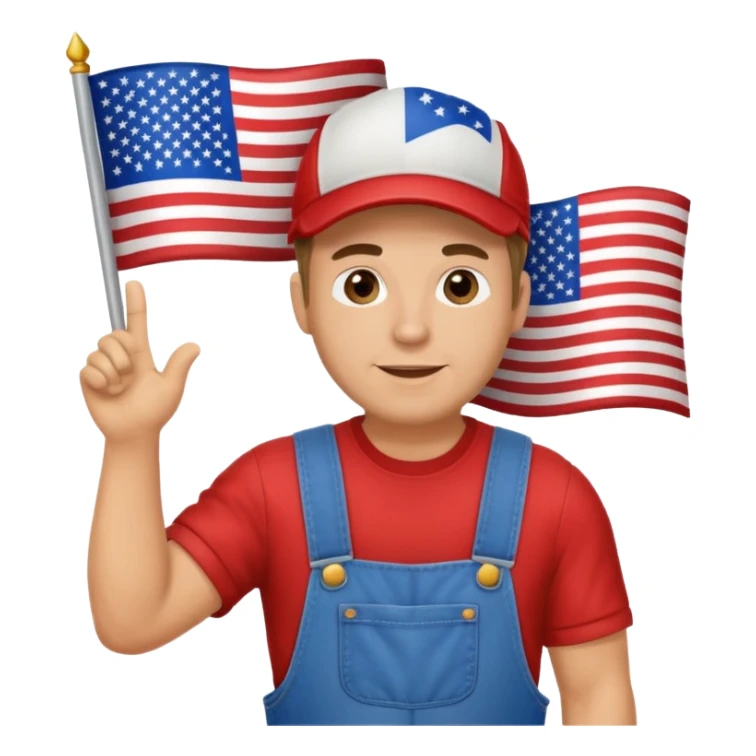 redneck guy with overalls waving american flag sticker