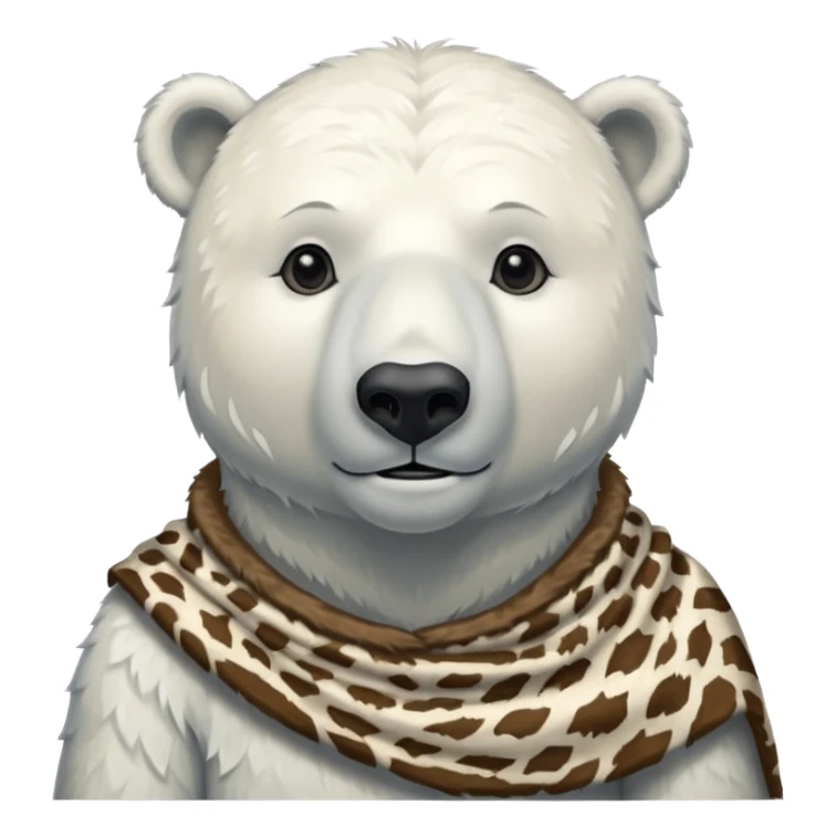 a polar bear wearing ancient animal skin cloth, half body, icon sticker