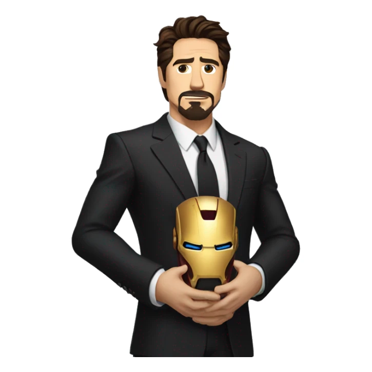 tony stark with a long bushy beard in a black suit an tie wearing the infinity gauntlet on his left hand sticker
