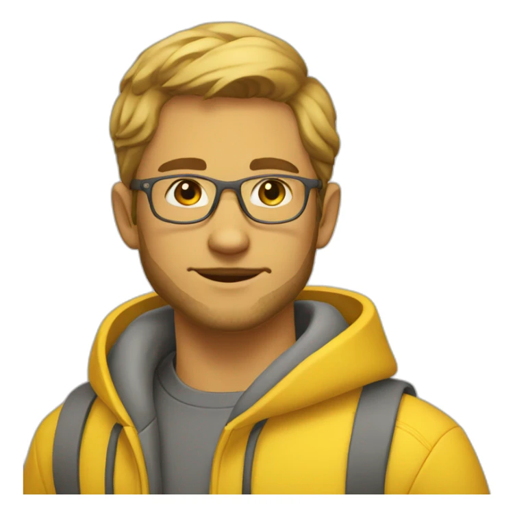 Young Man, very very slight beard, sun yellow clothes, clear glasses  sticker