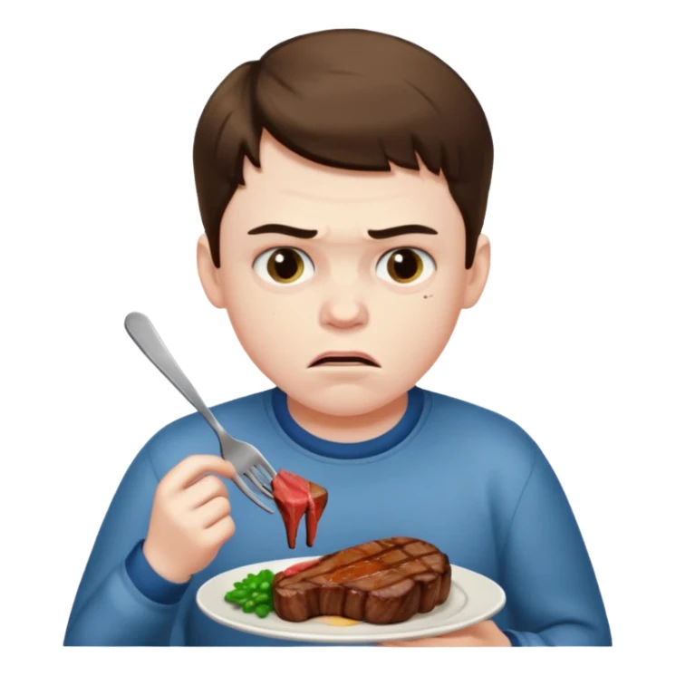мальчик ест стейк и ему не нравится sticker