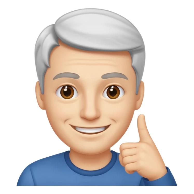 man pointing with index finger on his hand towards his eyebrows and smiling sticker
