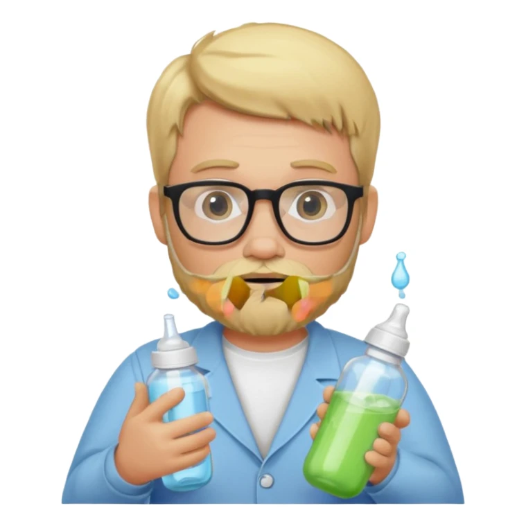 blonde bearded man with glasses with baby bottle sticker