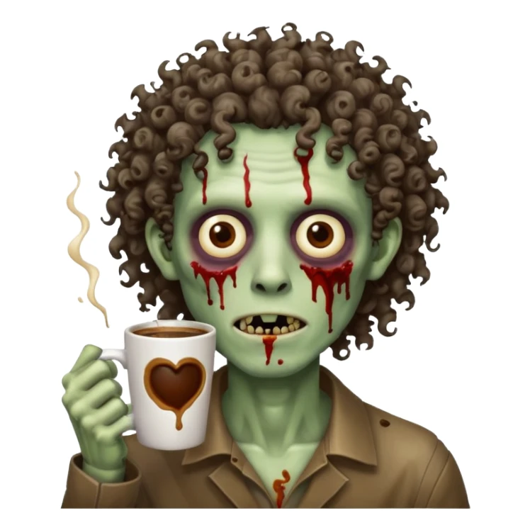 curly man zombie drink coffe sticker