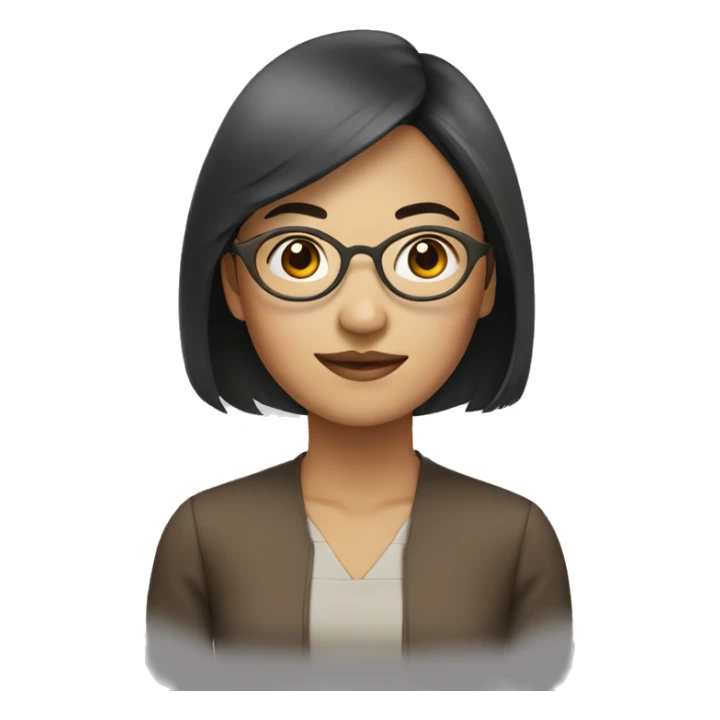 An Asian woman wears bronze round glasses sticker