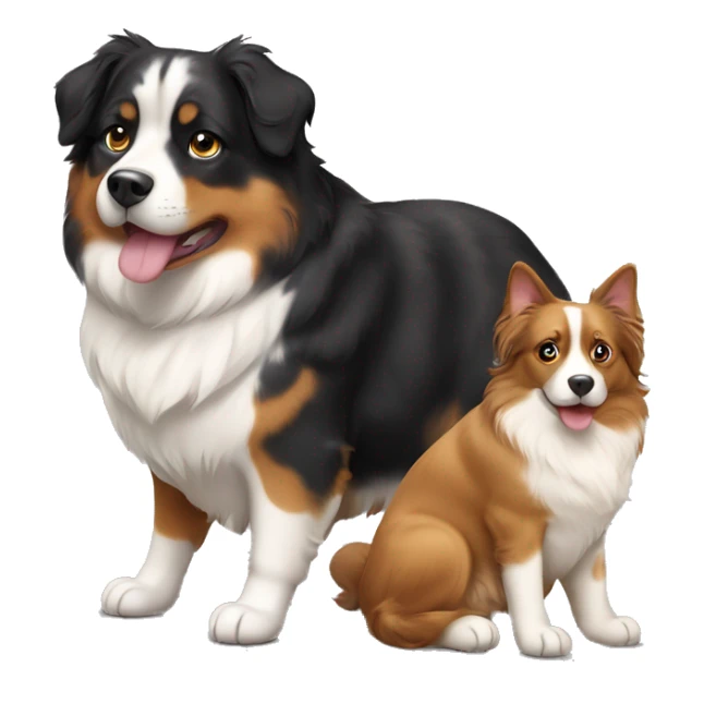 Fat calico cat with a black and tan Australian Shepard dog sticker