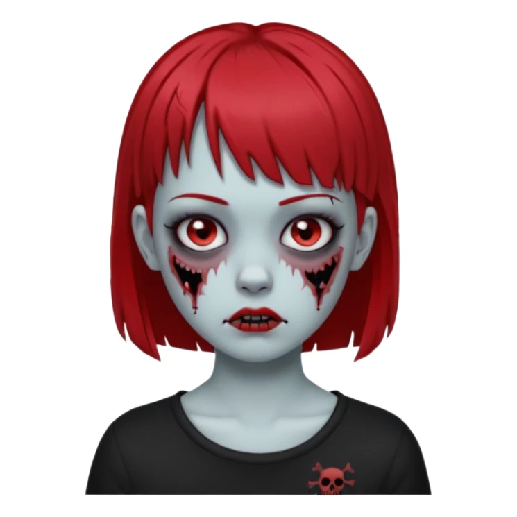 White girl, zombie, micro bangs, short hair, black and red hair, bridge piercing sticker