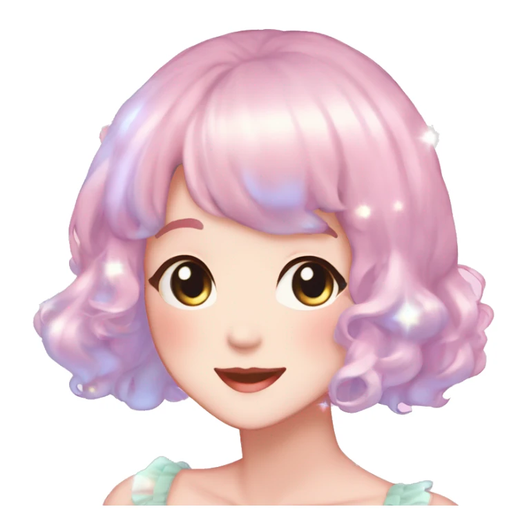 Gorgeous anime style lady blushing face dreamy idol model colorful shiny sparkle kawaii pastelcore cottagecore pearly petite simplistic aesthetic trending style sticker