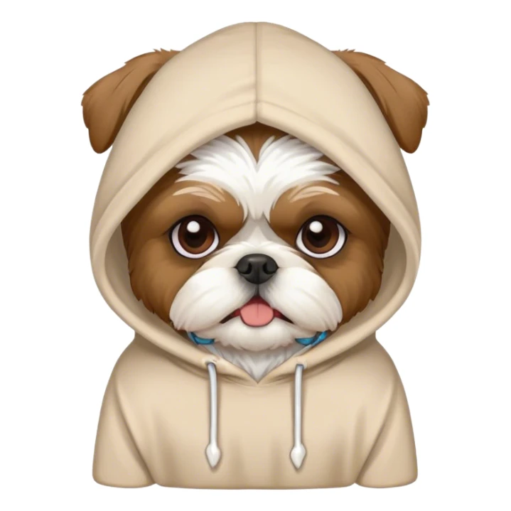 Shih Tzu wearing a hoodie with a bone in his mouth sticker