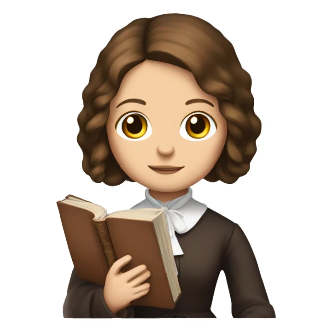 Charlotte Bronte holds a book in her hand sticker