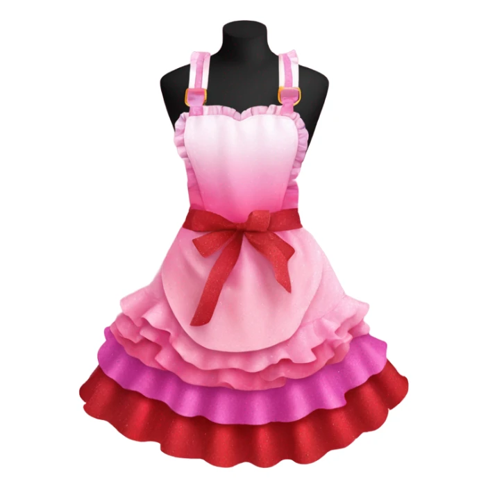 Pink ombre apron with multiple red hearts, ruffles, & glitter sticker