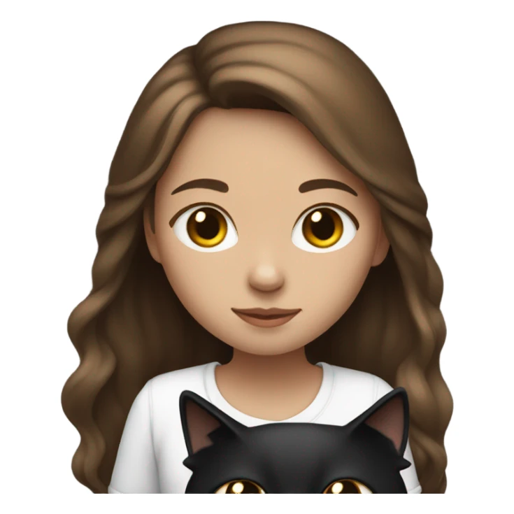 Girl with long brown hair holding a black and white cat sticker