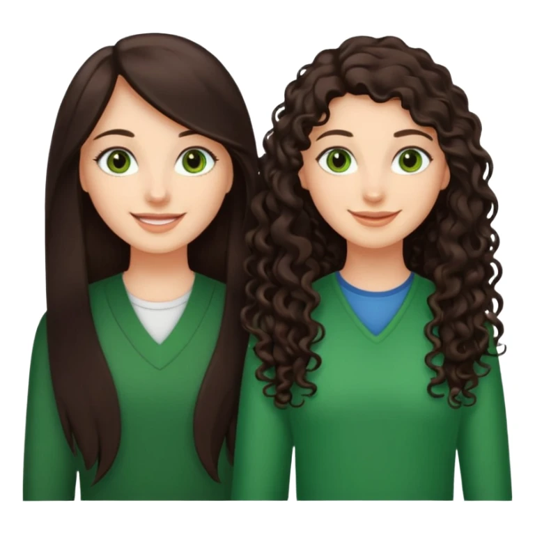 Two besties: 1: long ironed straight darkbrown hair, green eyes 2: long curly darkbrown hair, brown eyes sticker