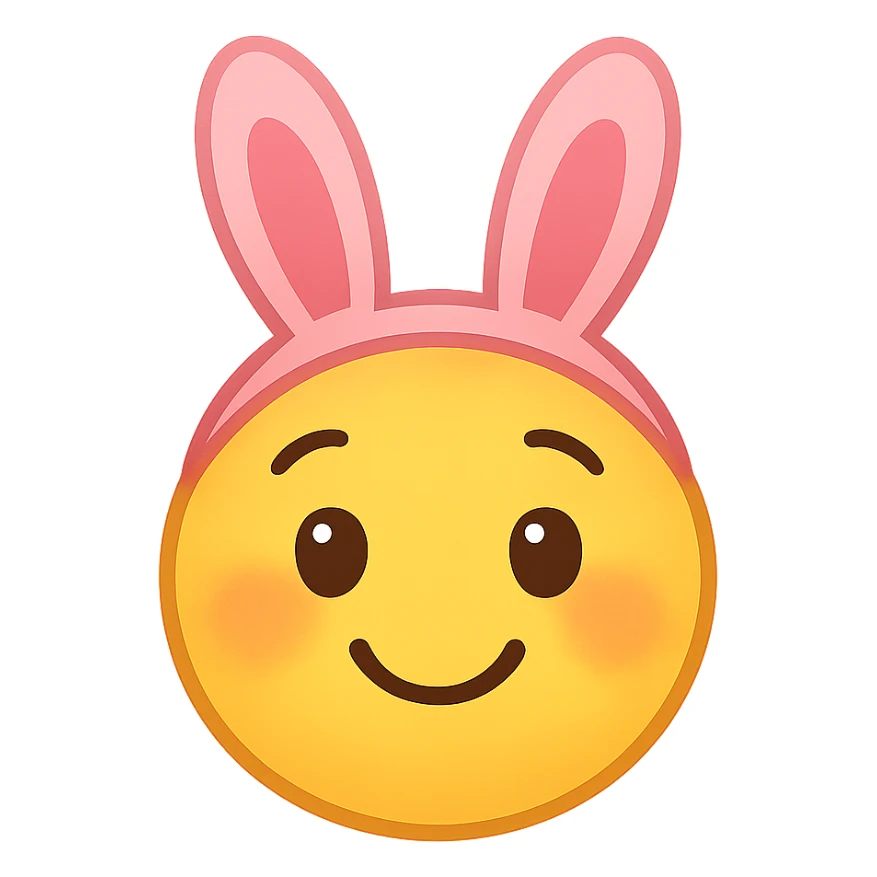 face with pink bunny ears emoji, digital illustration sticker