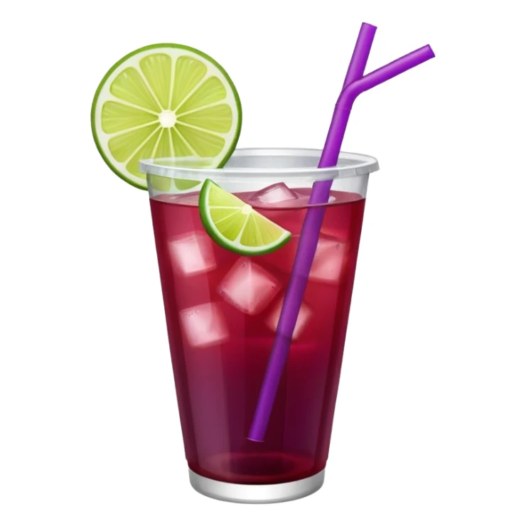 maroon purple cocktail with a lime wedge in the drink in a plastic cup with lid and straw - no lime on edge

 sticker