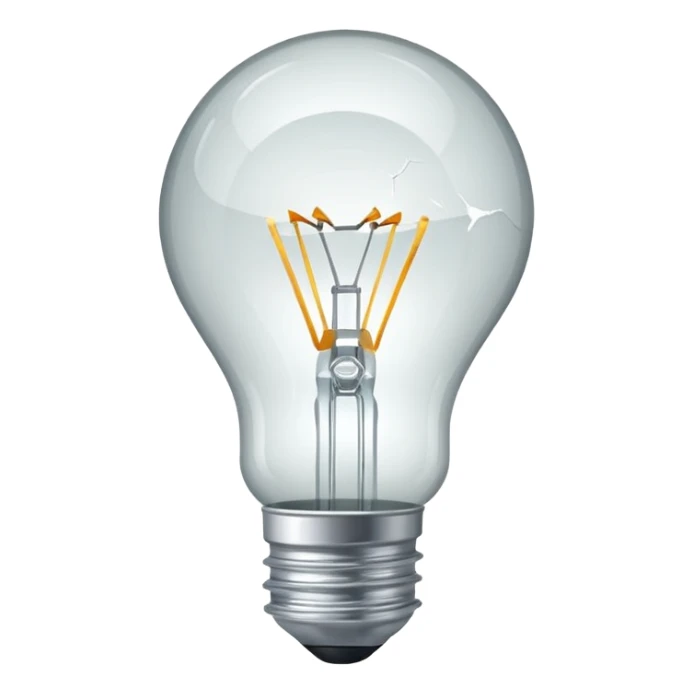 broken lightbulb with cracked glass, not glowing, clear and simple style sticker