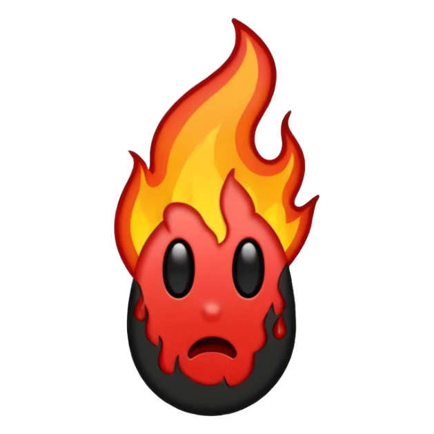 Minimalist emoji-style sticker of a bold exclamation mark surrounded by small flames or cracks. Black and dull red color palette, no outline.
 sticker
