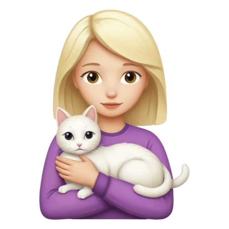 ["Blonde woman hugging a small white cat."] sticker
