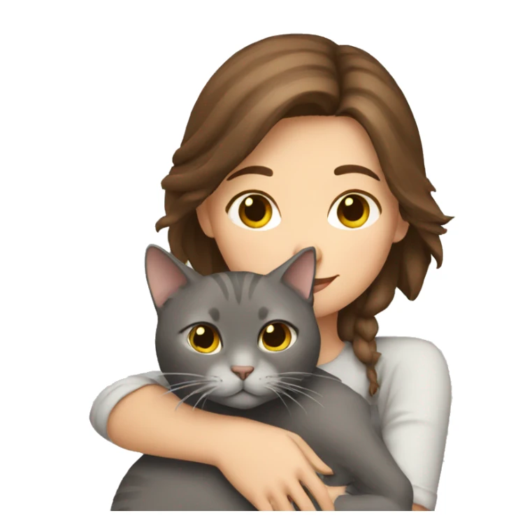 Brown hair Girl hugging grey cat sticker
