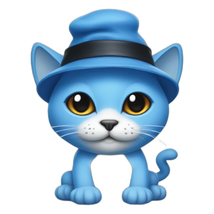 Realistic Blue cat Smurf with black eyes wearing white mushroom as hat sticker