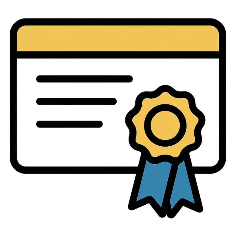 certificate with gold seal, elegant style, refined and classy color outline icon sticker