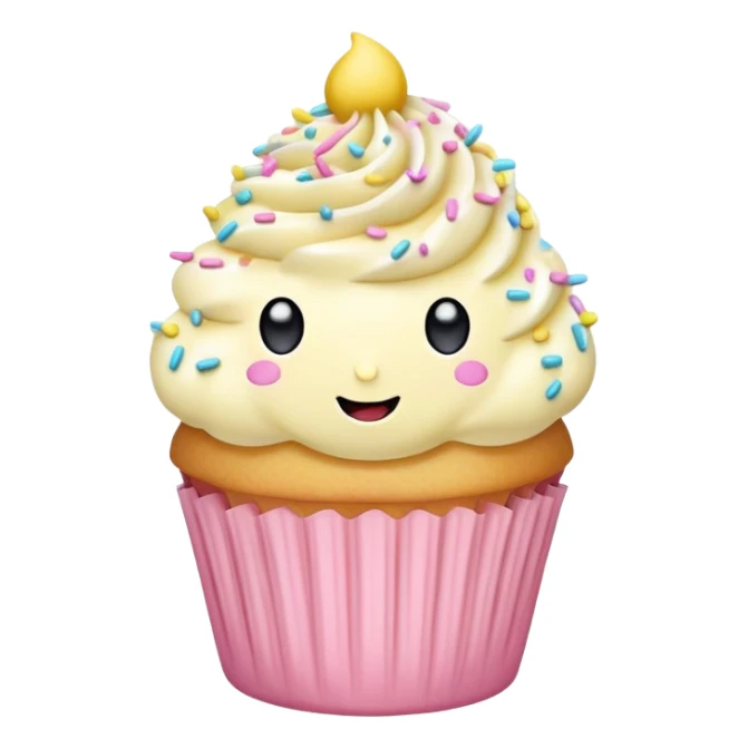 adorable pastel cupcake with sprinkles and a tiny happy face sticker
