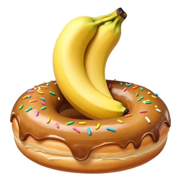 A banana in a donut banana standing in a donut's circle sticker